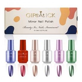 Gireatick 6 Couleurs Vernis à Ongles Métallique, Effet Semi-miroir Magique Vernis à Ongles Longue Durée 6 Pièces