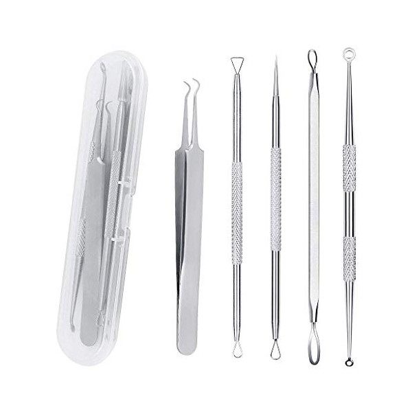 XYGK 5 pièces de Outil Ensemble de suppression de Points noirs, Extracteur dacné, Outil avec Boîte d’extracteur de point Crèm...