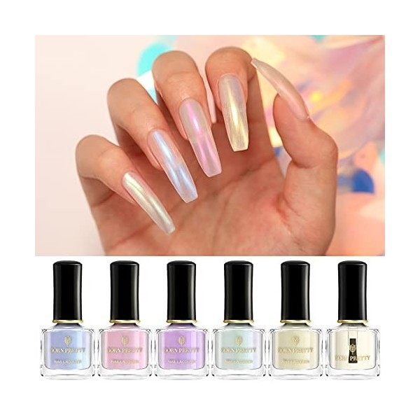 BORN PRETTY Vernis À Ongles Blanc Perle, Vernis à ongles Couleur Perle Sirène Polonais Transparent Shell Glimmer Laque Brilla