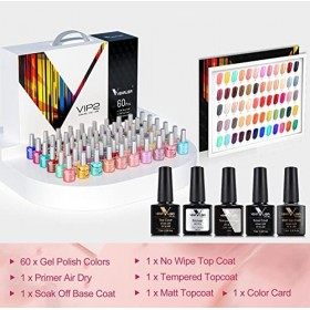 VENALISA Lot de 60 vernis à ongles gel, à UV, avec Top Base Coat et vernis de finition mat, Soak Off, pour les ongles, parfai