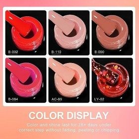 Beautilux Vernis Semi Permanent Corail, Lot de 6 Couleur Rouge Rose Corail Pailleté Vernis à Ongles 10ml UV Gel Soak Off Pour
