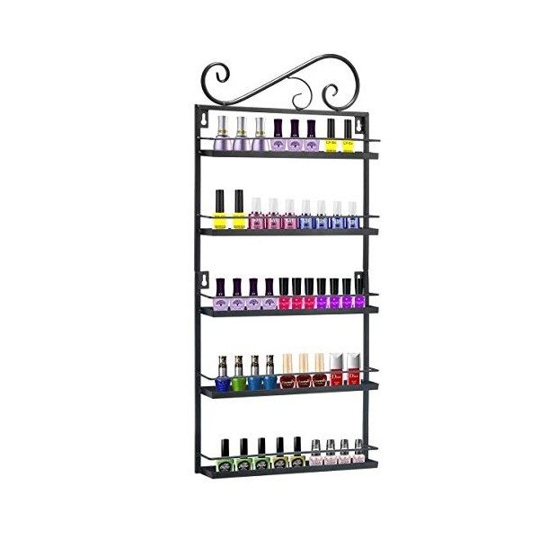 P&B Étagère murale en métal pour vernis à ongles, 50 bouteilles noir 