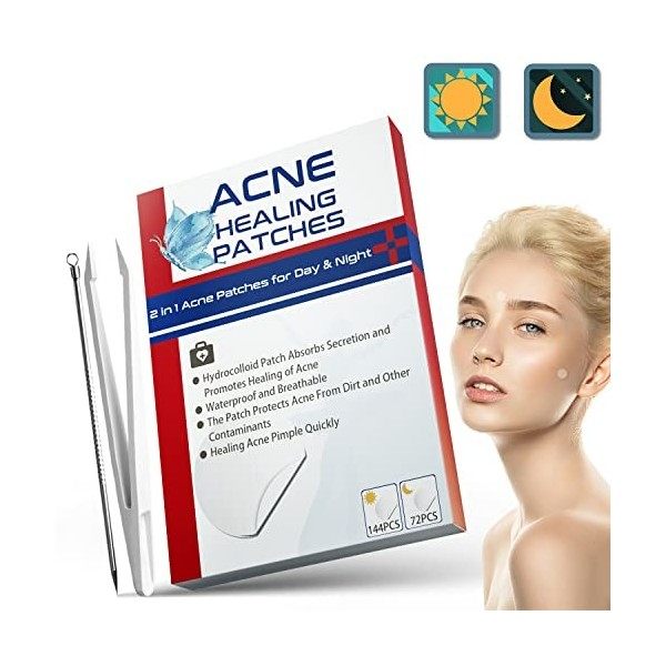 216 PCS Patchs dacné, Utilisation Jour et Nuit 2 en 1 Acné Pimple Patch, Patch Anti-Acné Absorbant Acné de Boutons Hydrocoll ...