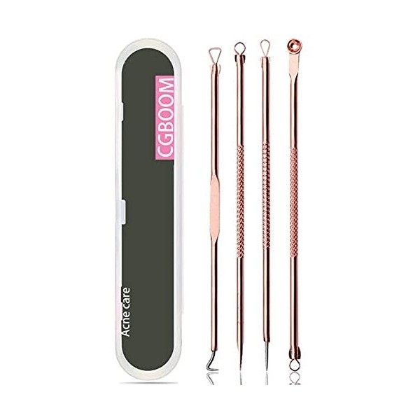 Lot de 4 Tire-Comédons Professionnels en Acier Inoxydable pour le Traitement des Points Blancs, Des Imperfections, de lacné, ...