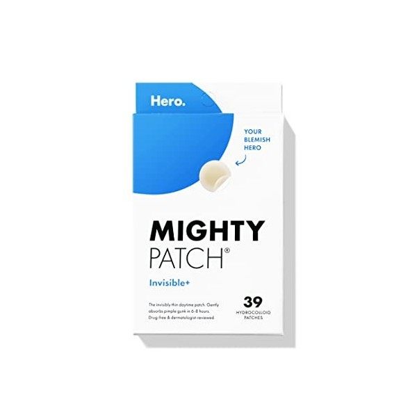 Mighty Patch Invisible Hydrocolloid Acne Pimple Patch Ultra Thin Spot Treatment 39 count for Face and Day, Vegan, Cruelty-F