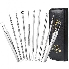 10Pcs Extracteur Point Noirs Professional Trousse à Outils, Blackhead Remover Outil avec Boîte Extracteur de Point Noir pour ...