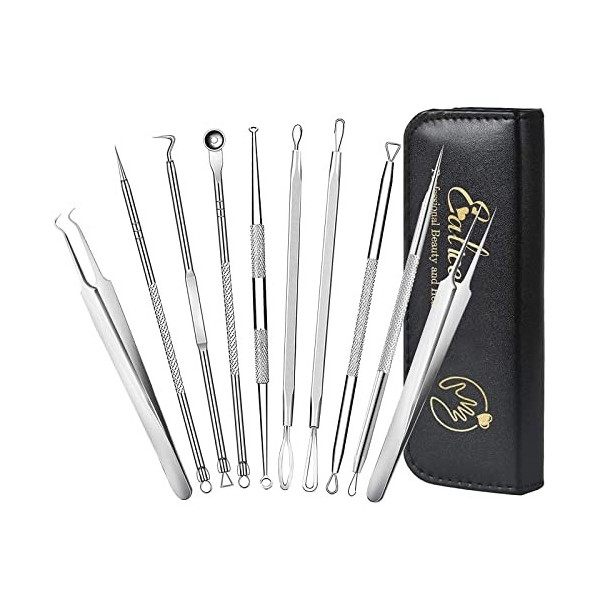10Pcs Extracteur Point Noirs Professional Trousse à Outils, Blackhead Remover Outil avec Boîte Extracteur de Point Noir pour ...