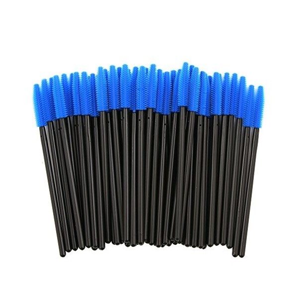 KOLIGHT Lot de 100 pinceaux à mascara jetables colorés en silicone pour application de maquillage bleu 