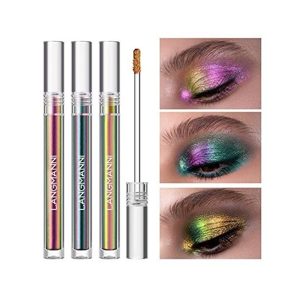 Ensemble de maquillage de fard à paupières caméléon liquide 3 pièces, fards à paupières multichromes scintillants holographiq