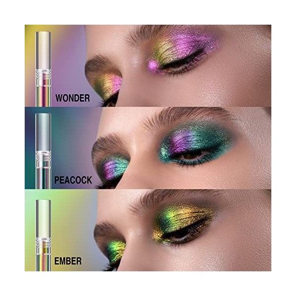 Ensemble de maquillage de fard à paupières caméléon liquide 3 pièces, fards à paupières multichromes scintillants holographiq