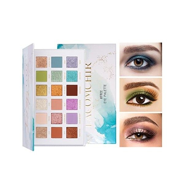 LACOMCHIR Free Eyeshadow Palette，18 couleurs,Mat,Miroiter,perlePoudre de fard à paupières,Maquillage multicolore,Longue durée
