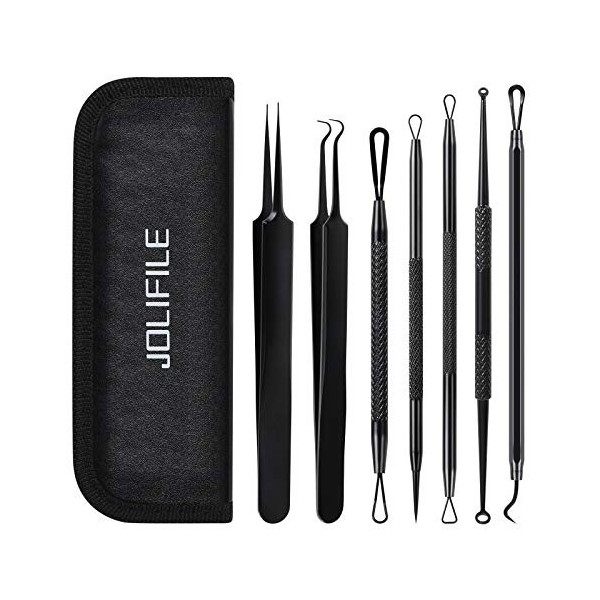 Dissolvant de points noirs JOLIFILE, outil de suppression de boutons noirs 7 pièces, ensemble dextracteur de comédons dacné C...