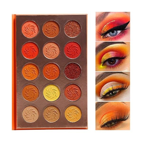 Palette Fard à Paupières Maquillage Yeux Paillette Mat Rouge-Orange,Afflano Eyeshadow Palette Glitter Matte Pigmentées,Scinti