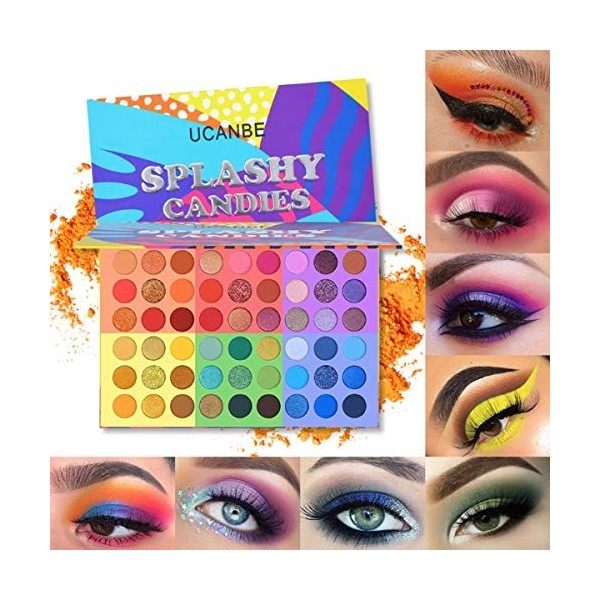 UCANBE 54 couleurs fard à paupières 6 en 1 paillettes scintillantes palette de maquillage mat look vif ombre à paupières poud