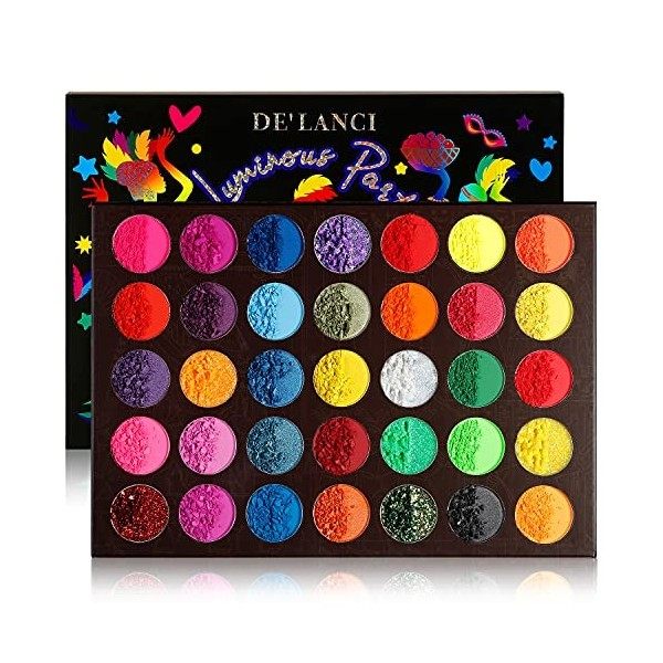 DELANCI Neon Palette de fards à paupières, Blacklight Matte Shimmer Glitter hautement pigmenté Coloré Glow in the Dark Palet