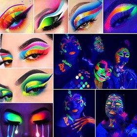 DELANCI Neon Palette de fards à paupières, Blacklight Matte Shimmer Glitter hautement pigmenté Coloré Glow in the Dark Palet