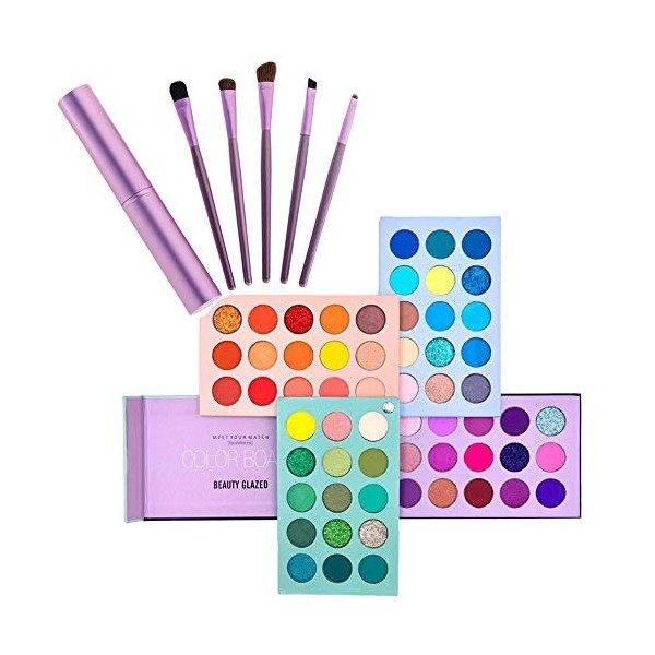 Kit de maquillage glacé de beauté, palette de fards à paupières 60 couleurs et ensemble de pinceaux de maquillage 5 pièces, p