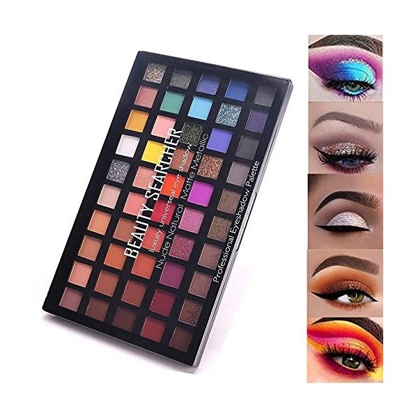 Palette de fards à paupières de maquillage professionnel, 50 couleurs de pigments pressés mats chatoyants, fard à paupières l