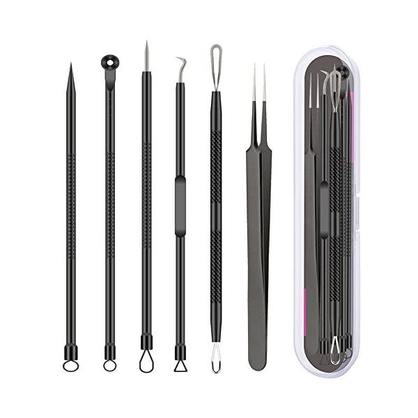 Kit de 6 outils pour retirer les points noirs, les points noirs, lacné, les comédons, les points blancs, les points blancs, ...