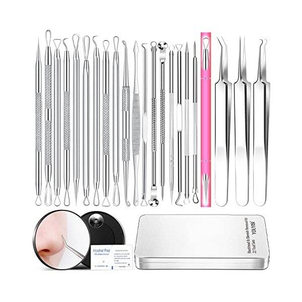 YOUYISI Outils de retrait de points noirs pour le nez et le visage, kit doutils professionnels pour enlever lacné, pince à C...