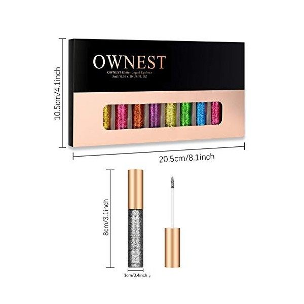 Ownest 10 couleurs liquide Glitter Eyeliner, fard à paupières métallique Shimmer Glitter, Shimmer étanche Long Lasting Eyelin