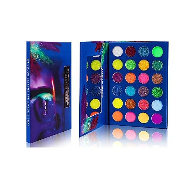 EBANKU 24 Couleurs Luminous Eyeshadow, Palette de Fards à Paupières Neon Glow Blacklight Fluorescent Glitter Ombre à Paupière