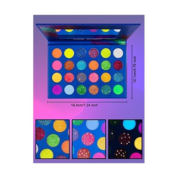 EBANKU 24 Couleurs Luminous Eyeshadow, Palette de Fards à Paupières Neon Glow Blacklight Fluorescent Glitter Ombre à Paupière