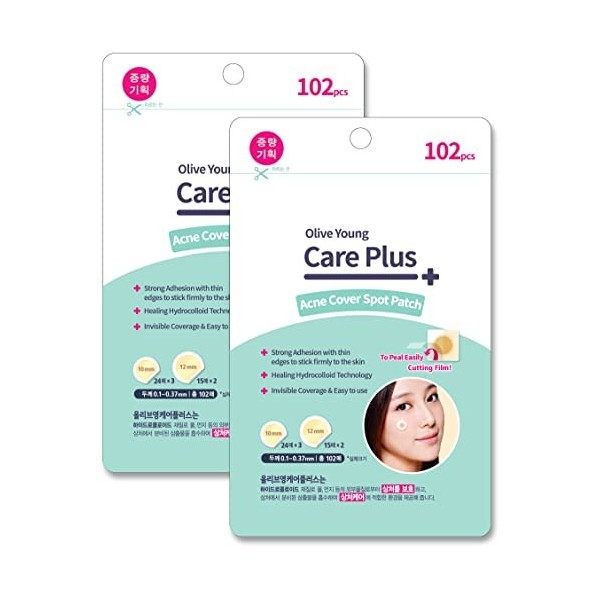 ROUND AROUND Olive Young Care Plus Lot de 204 patchs hydrocolloïdes pour boutons dacné et boutons non testés sur les animau C...