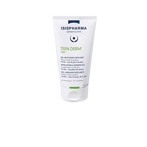 Isispharma - Teen Derm Gel - Gel Nettoyant Exfoliant - Peaux Mixtes et Grasses à Imperfections - 150 ml Crème Jour et Nuit