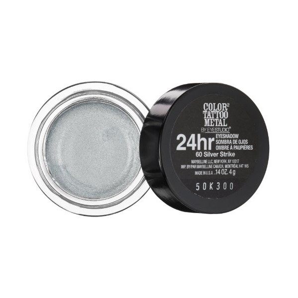 Maybelline New York Eye Studio Color Tattoo Metal 24 Hour Cream Gel Eyeshadow, Silver Strike, 0.14 Ounce by Maybelline New Yo