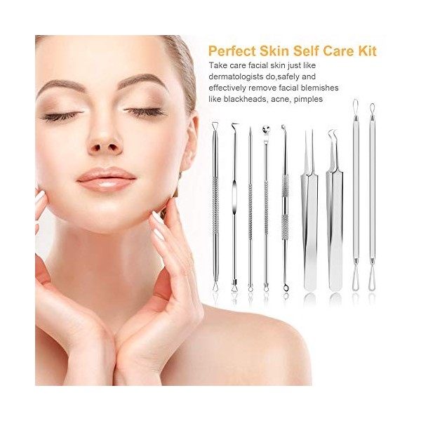 Lot de 9 outils professionnels pour enlever les points noirs et les boutons - En acier inoxydable - Pour enlever les points n...