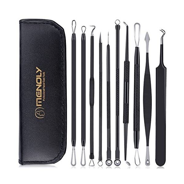 Mooly Kit de 10 outils pour enlever facilement et rapidement les points noirs, boutons et imperfections sur le visage, avec s...
