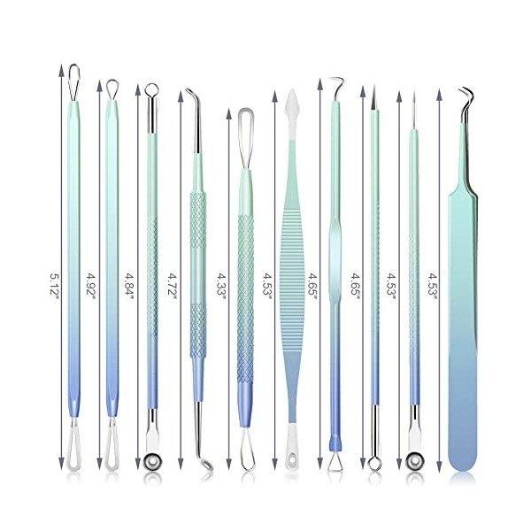 Mooly Kit de 10 outils pour enlever les points noirs, les boutons, lacné, les points blancs, les comédons et les comédons av ...