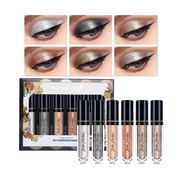 Ensemble de fard à paupières liquide 6 couleurs, scintillant de diamant métallique, kits de maquillage pour les yeux étincela