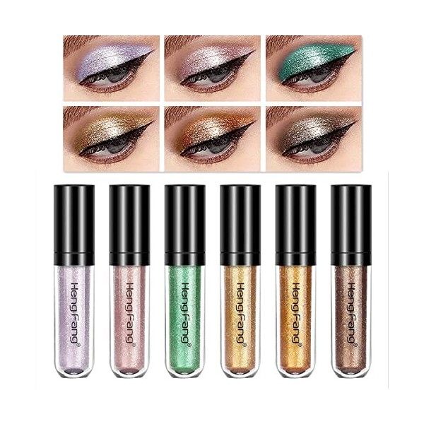 Ensemble de fard à paupières liquide 6 couleurs, scintillant de diamant métallique, kits de maquillage pour les yeux étincela