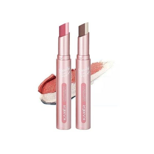 Pakivs 2PCS Bâton de fard à paupières, Double Couleurs Ombre à Paupières Bâton Imperméable à l’eau Dégradé Paillettes Shimmer