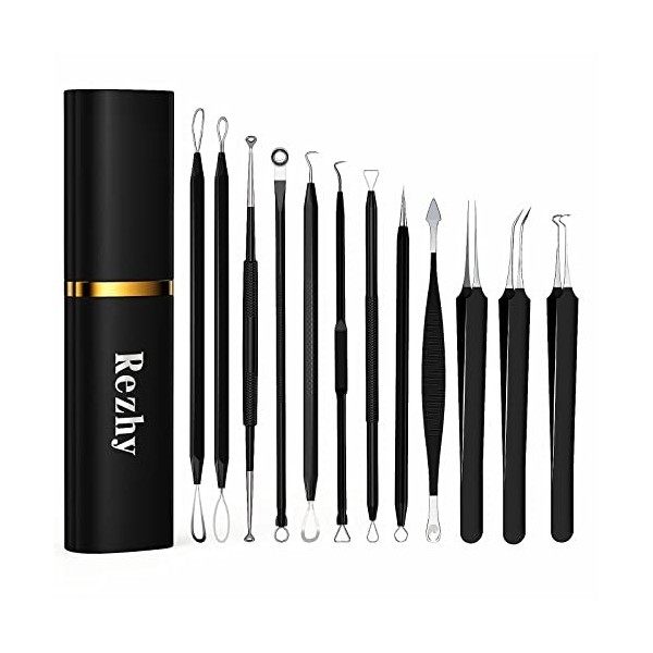 Rezhy - Kit doutils pour boutons pression - 12 pièces - Extracteur de comédons - Extracteur de points noirs - Pour enlever l ...