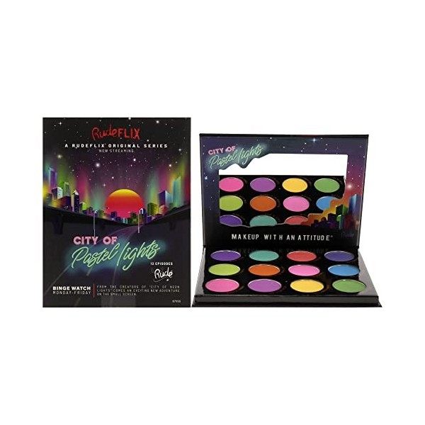 Rude Cosmetics City of Pastel Lights - 12 Pastel Pigment and Eyeshadow Palette For Women 0.41 oz Eye Shadow