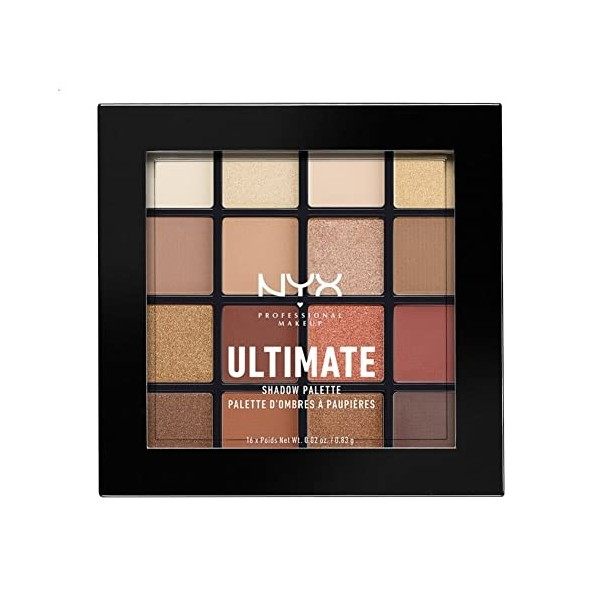 NYX Professional Makeup Palettes de Fards à Paupières Ultimate Shadow Palette, 16 Couleurs, Pigments Pressés, Fini Irisé, Mét