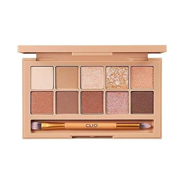 Clio Palette Fard à Paupières Pro 10 Couleurs Longue Durée Shimmer Mat Pailleté Perle 02 Brown Choux