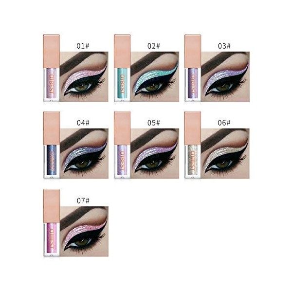 CHJUZI 7 Couleurs Eyeliners Longue Durée Étanche Étincelant Ombre à Paupières Liquide Diamond Glow Metals Glitter Shimmer Far