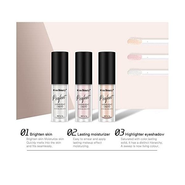 Pakivs Ensemble de Fard à Paupières étincelants 3 Couleurs,Surligneur Longue Durée pour le Visage,le Maquillage Surligneur Li