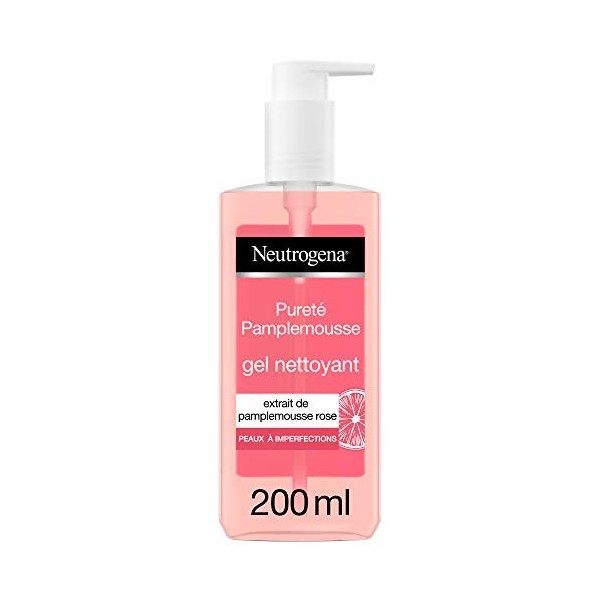 Neutrogena Gel Nettoyant Visage au Pamplemousse Rose, Anti-Imperfections, 1 Flacon Pompe de 200 ml Crème Jour et Nuit