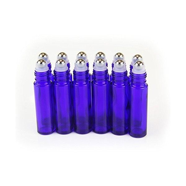 YIZHAO Bleu Flacon Roll On Vide 10ml, Flacon Roll On en Verre, pour Huile Essentielle, Rechargeable, Aromathérapie, Parfum, M