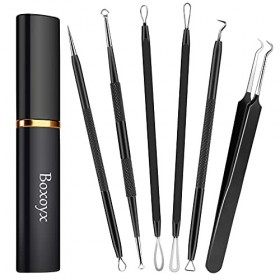 Boxoyx Kit de 6 extracteurs de comédons avec étui en métal pour retirer rapidement et facilement les boutons, points noirs, p...