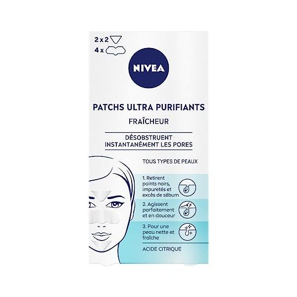 NIVEA Patchs Ultra Purifiants Fraîcheur 1 x 6 patchs , Patchs enrichis en Acide Citrique anti points noirs & impuretés, Patc ...