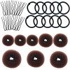 VEGCOO 8 Pièces Cheveux Donuts Chignons Épingle à Cheveux 10Pcs Bande de Caoutchouc Noire 15Pcs Épingle à Cheveux en Forme de