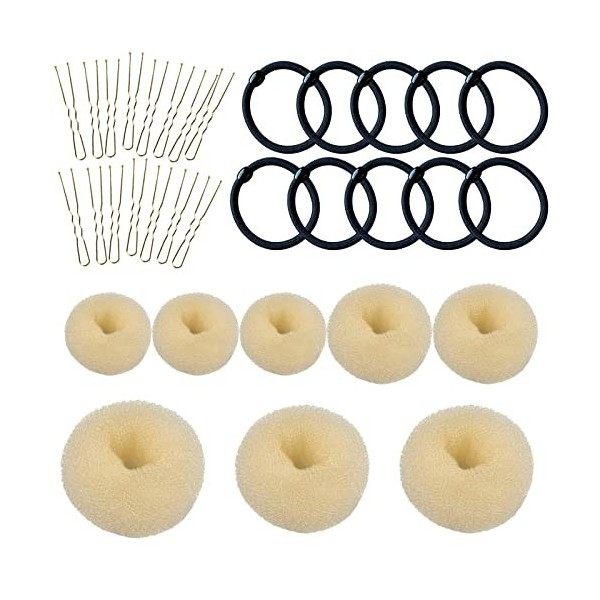 VEGCOO 8 Pièces Cheveux Donuts Chignons Épingle à Cheveux 10Pcs Bande de Caoutchouc Noire 15Pcs Épingle à Cheveux en Forme de