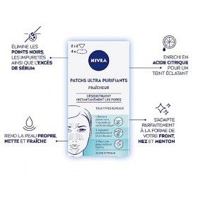 NIVEA Patchs Ultra Purifiants Fraîcheur 1 x 6 patchs , Patchs enrichis en Acide Citrique anti points noirs & impuretés, Patc ...