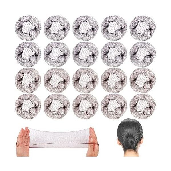 20 Pcs Filets à Cheveux, Filet Chignon Invisible Maille de Bord Élastique pour Danseuse et Infirmière Noir et Marron 